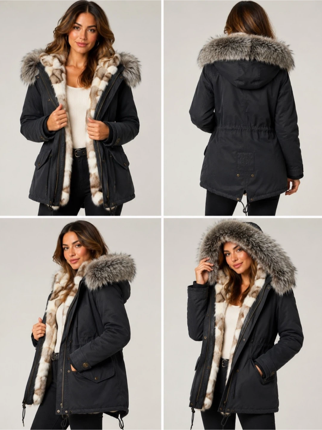 Mr&Mrs Italy Black Fur Trimmed Parka Jacket - photo 2