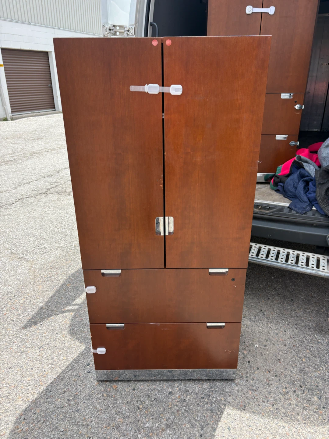 Free delivery used Wooden Cabinet with Shelves and Drawers