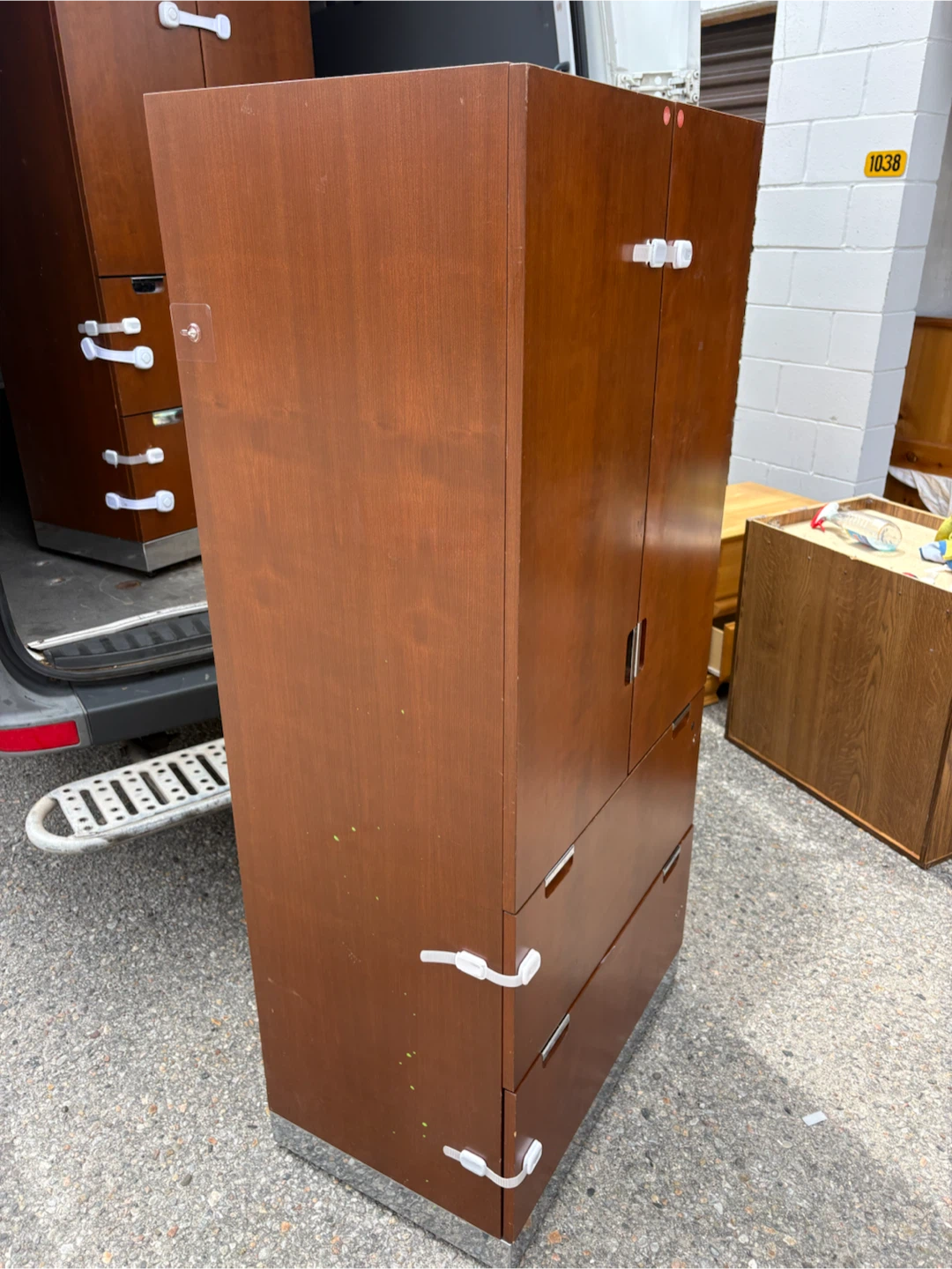 Free delivery used Wooden Cabinet with Shelves and Drawers - photo 5
