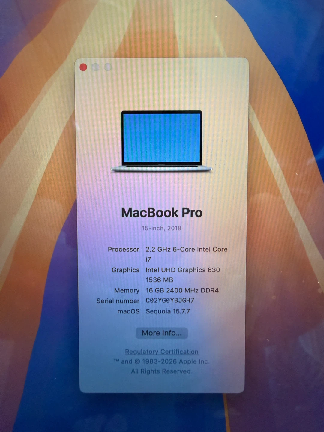 2018 MacBook Pro 15 inch 16GB RAM 512GB SSD Battery Normal - photo 2