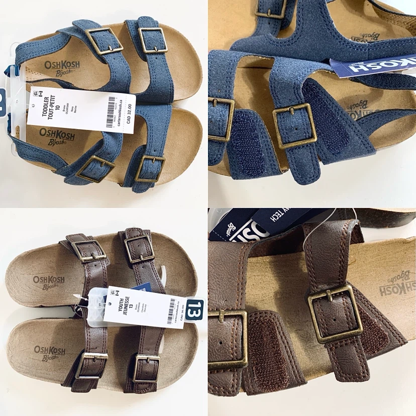 Kids 2-Strap Sandals Boys Size 10, 11, 13 Adjustable Buckles NEW