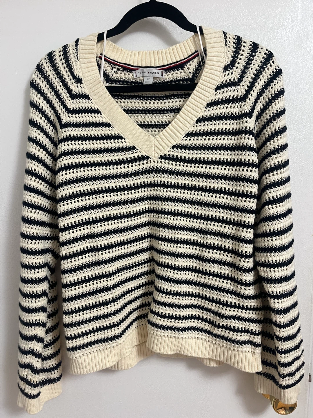 Tommy Hilfiger Striped V-Neck Sweater - Small