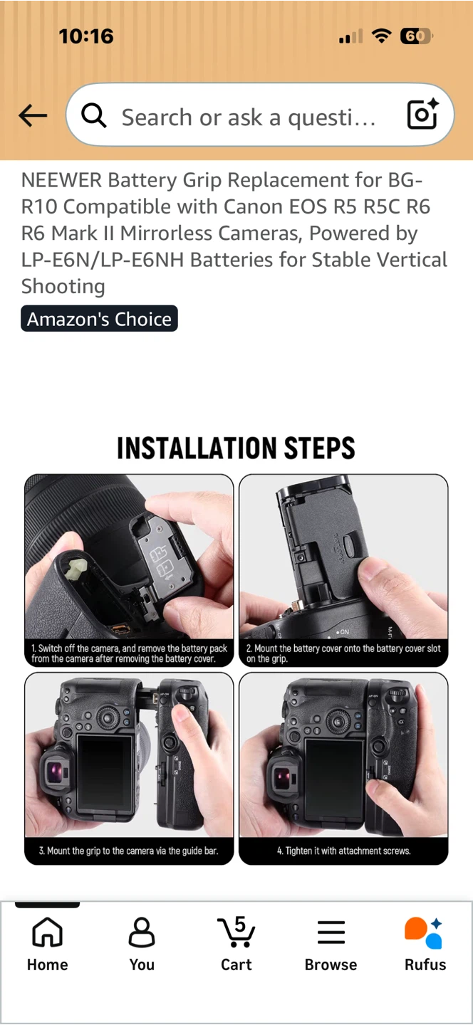 NEEWER Battery Grip for Canon EOS R5 R6 Mark II - photo 5