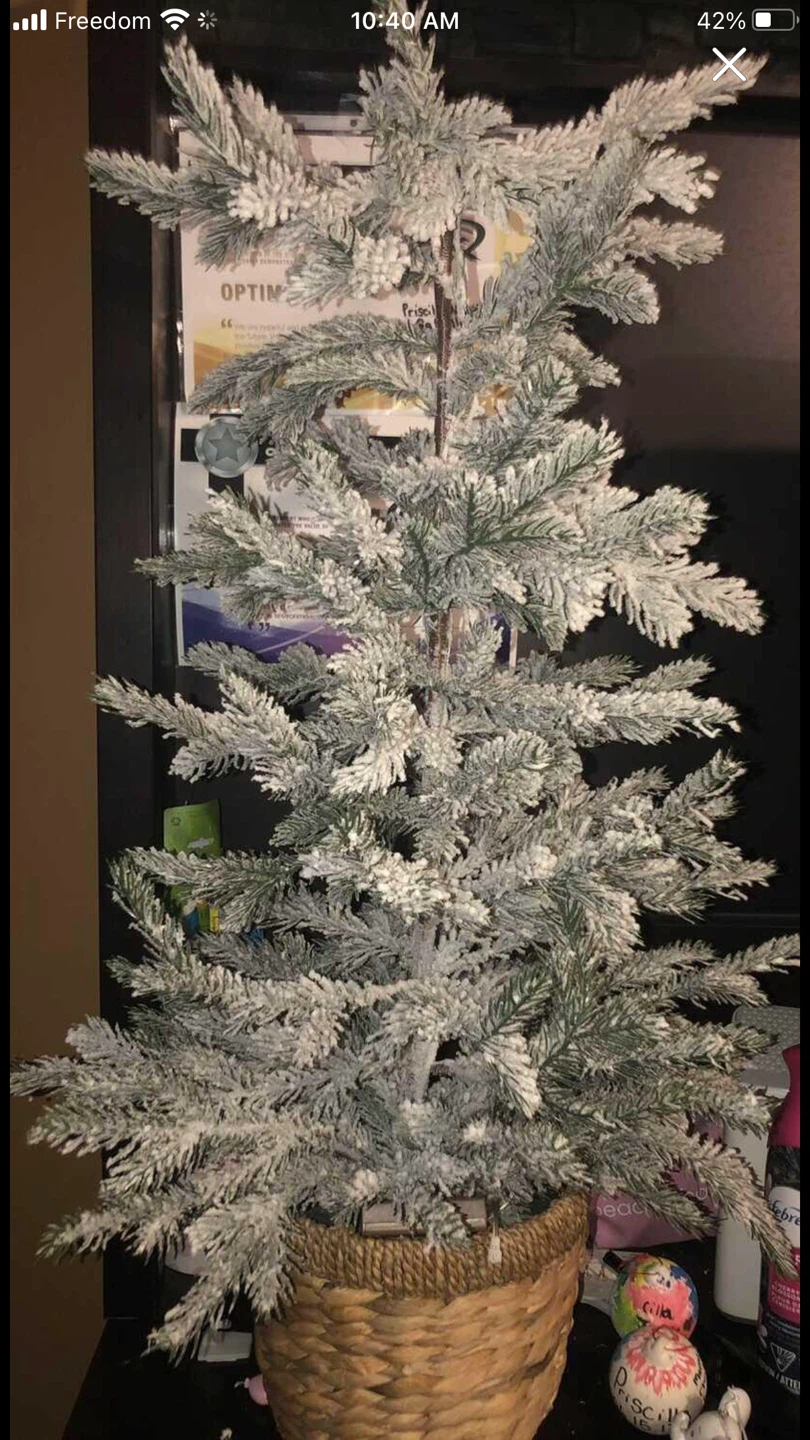 Snow flocked artificial Christmas tree 32”