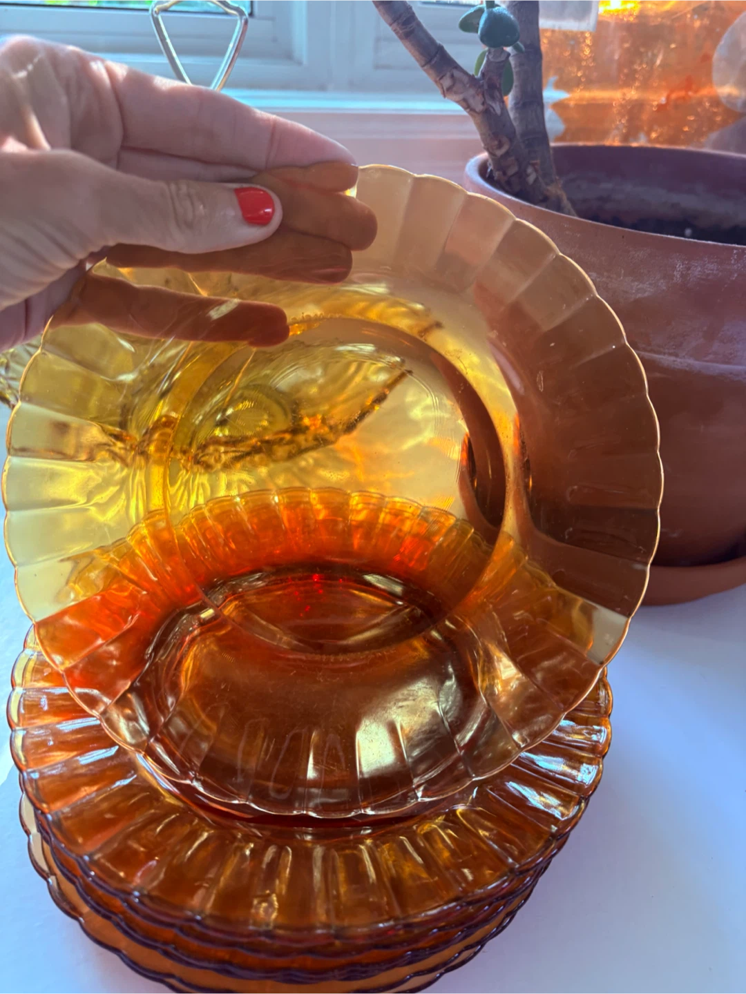 Various MCM glassware Amber Glass Dessert Bowls - Set of 10 - photo 3