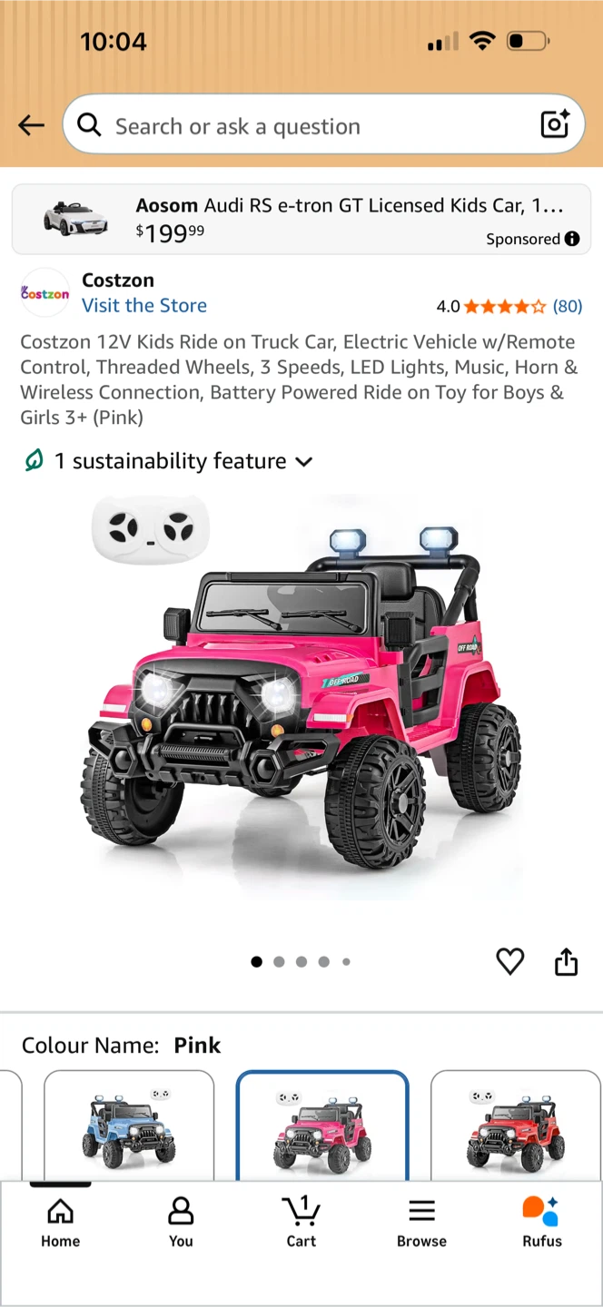 Costzon 12V Kids Ride on Truck Car - Pink