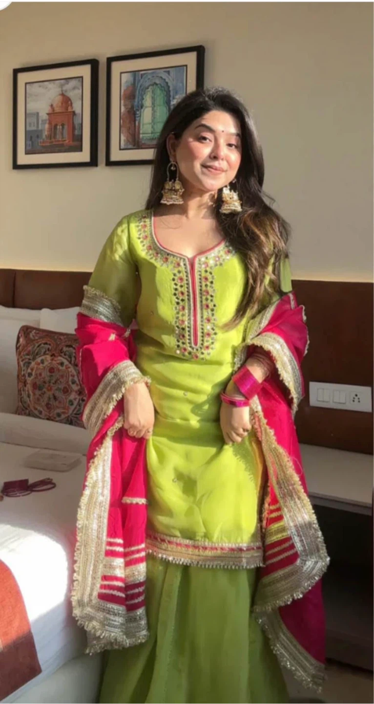 Lime Green & Pink Sharara Suit Set-Brand new