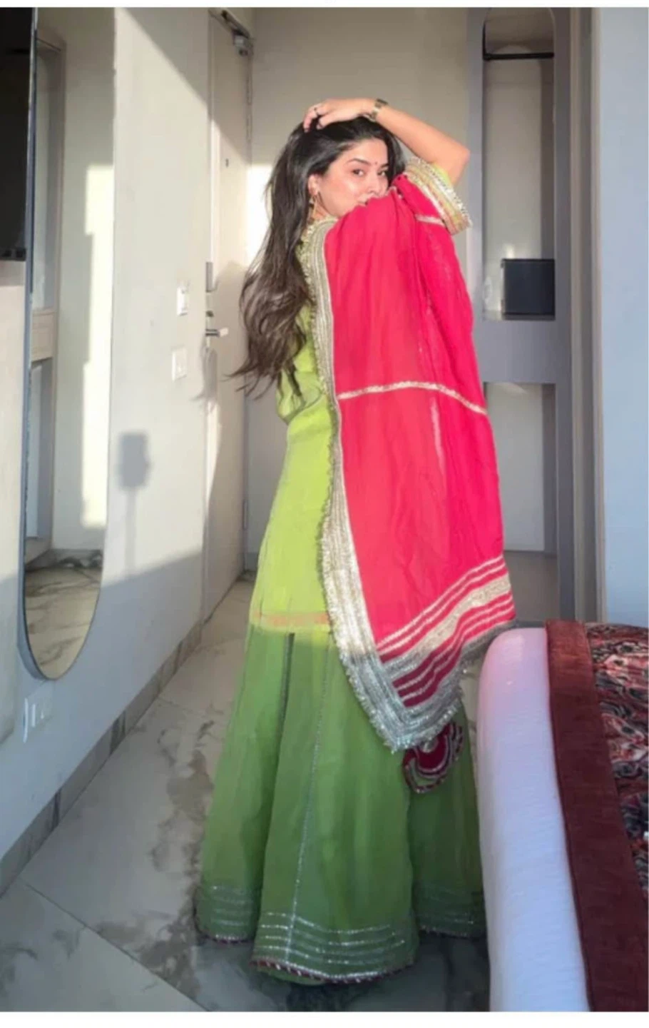 Lime Green & Pink Sharara Suit Set-Brand new - photo 4