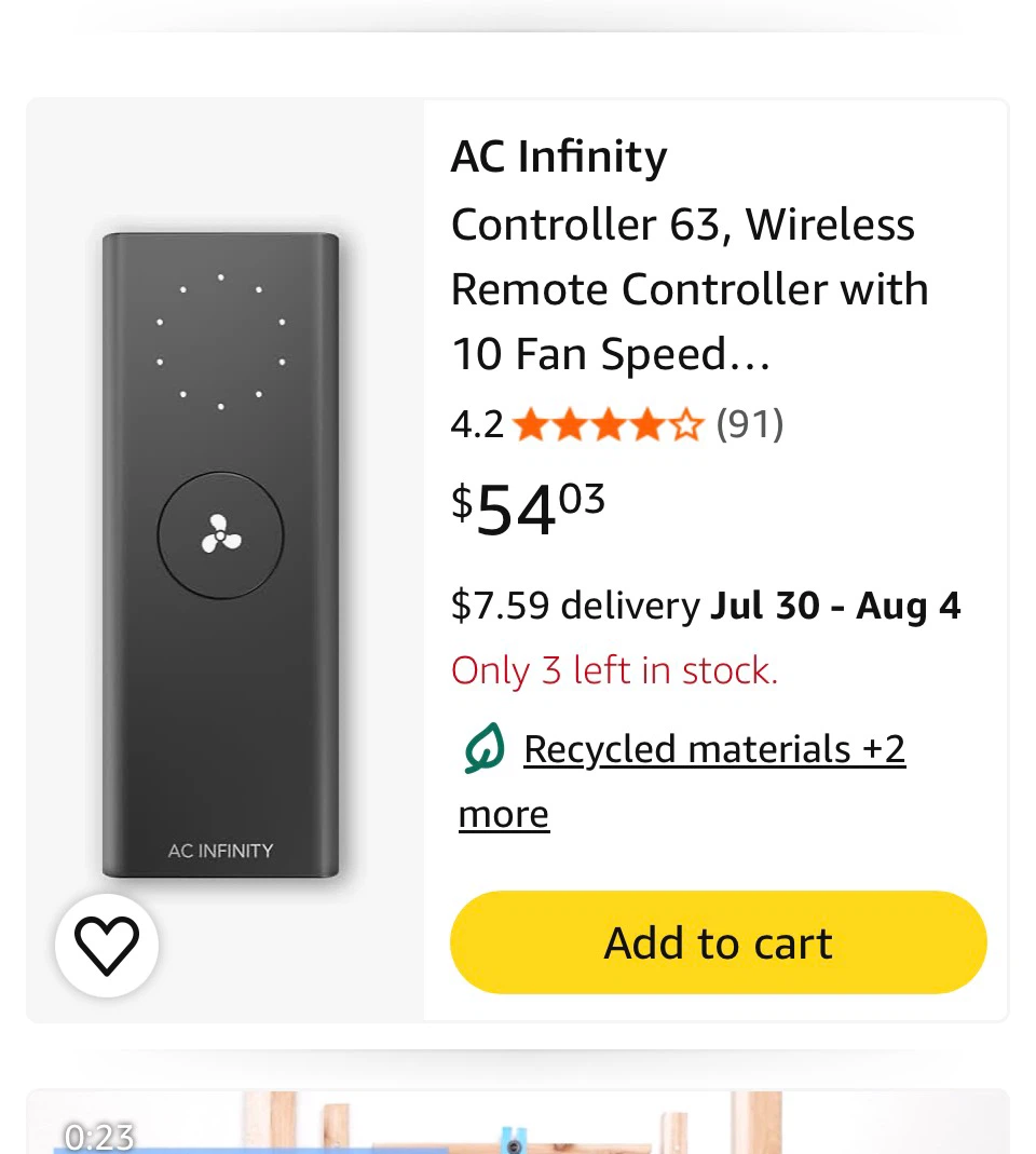 AC Infinity Controller 63 Wireless Remote Controller
