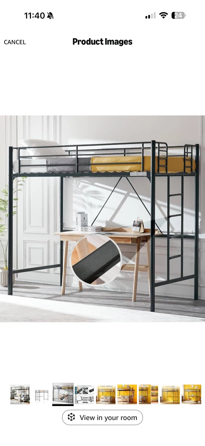Loft Bed Twin Size Black Metal - photo 2