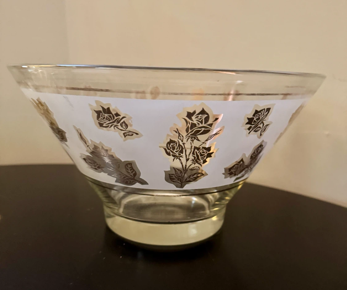 Vintage Glass Serving Bowl with Floral Design
