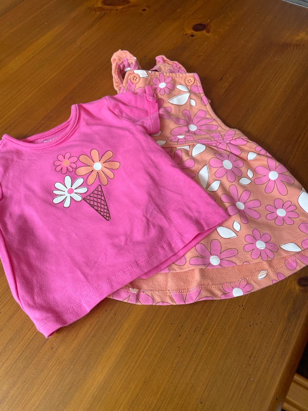 Toddler Girl's Pink Ice Cream Tee and Orange Floral Dress