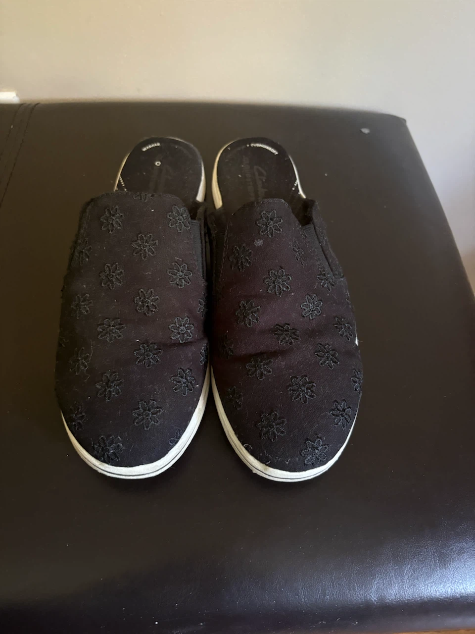 Clarks Black Floral Mule Slip-On Shoes