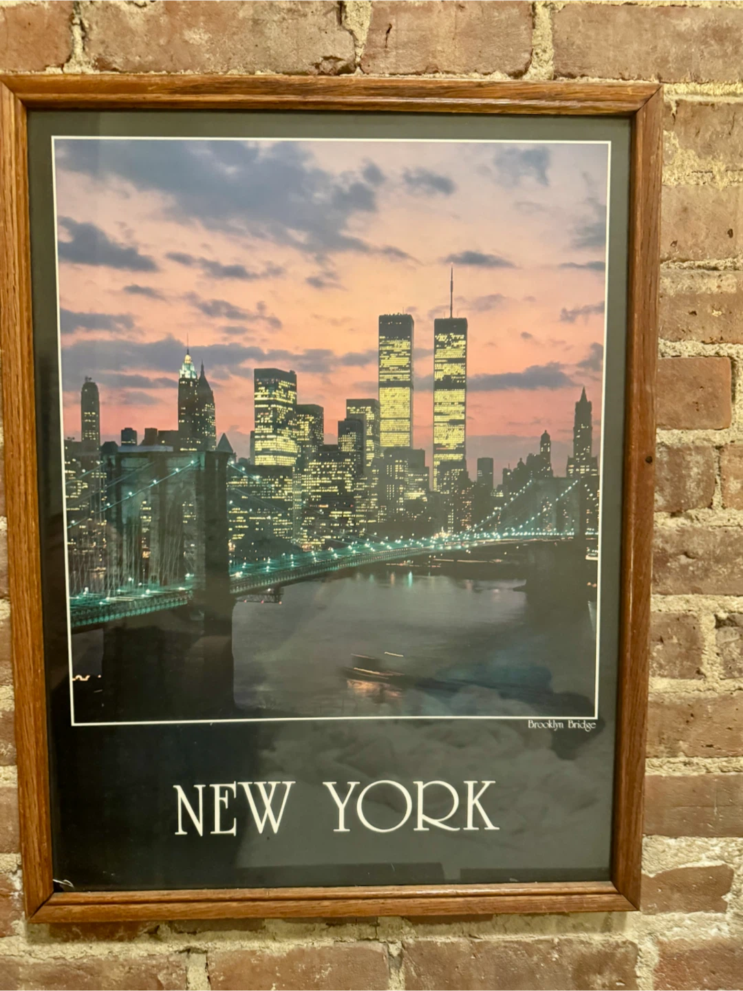 Framed "New York" Skyline and Brooklyn Bridge Print