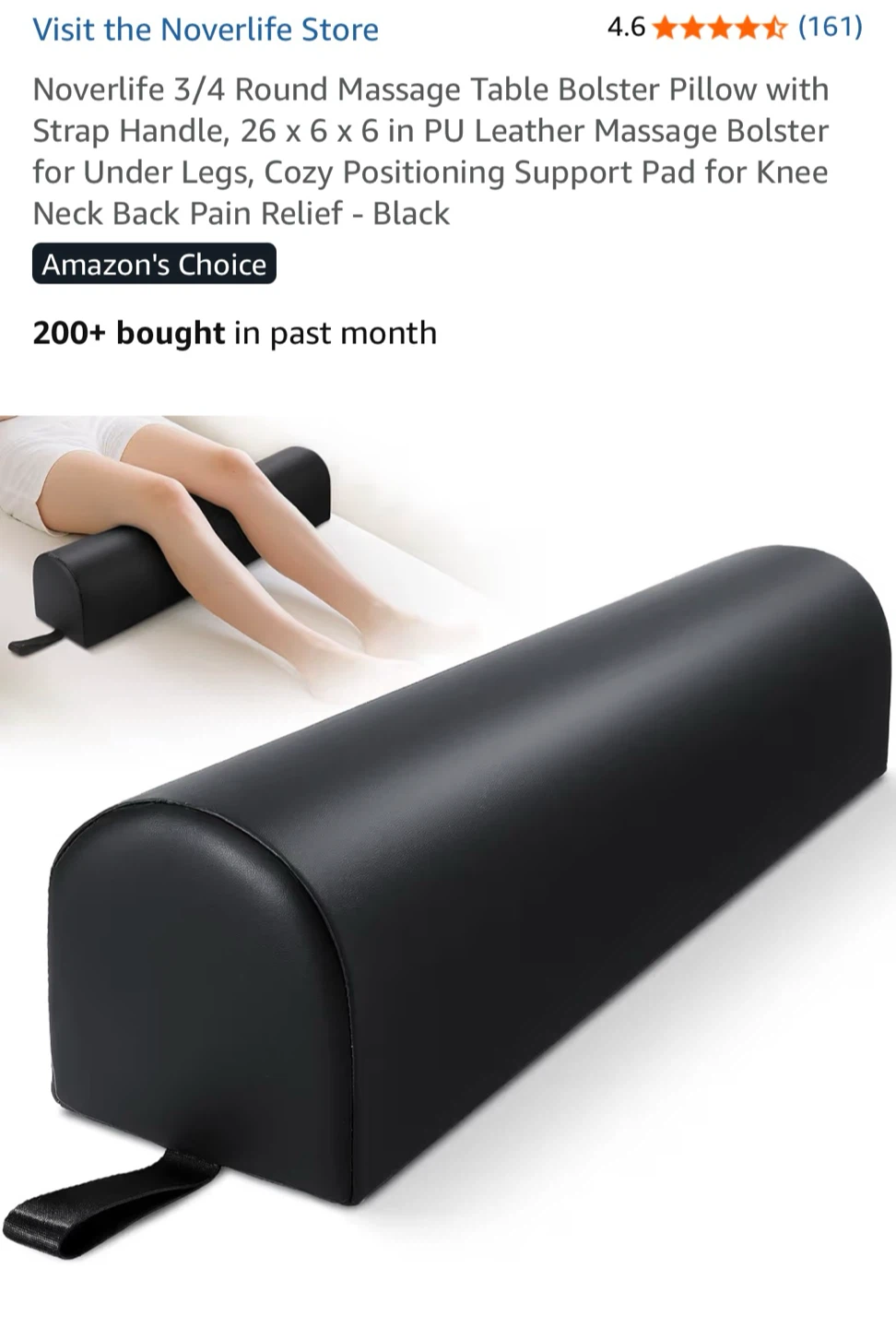 Noverlife 3/4 Round Massage Table Bolster - Black