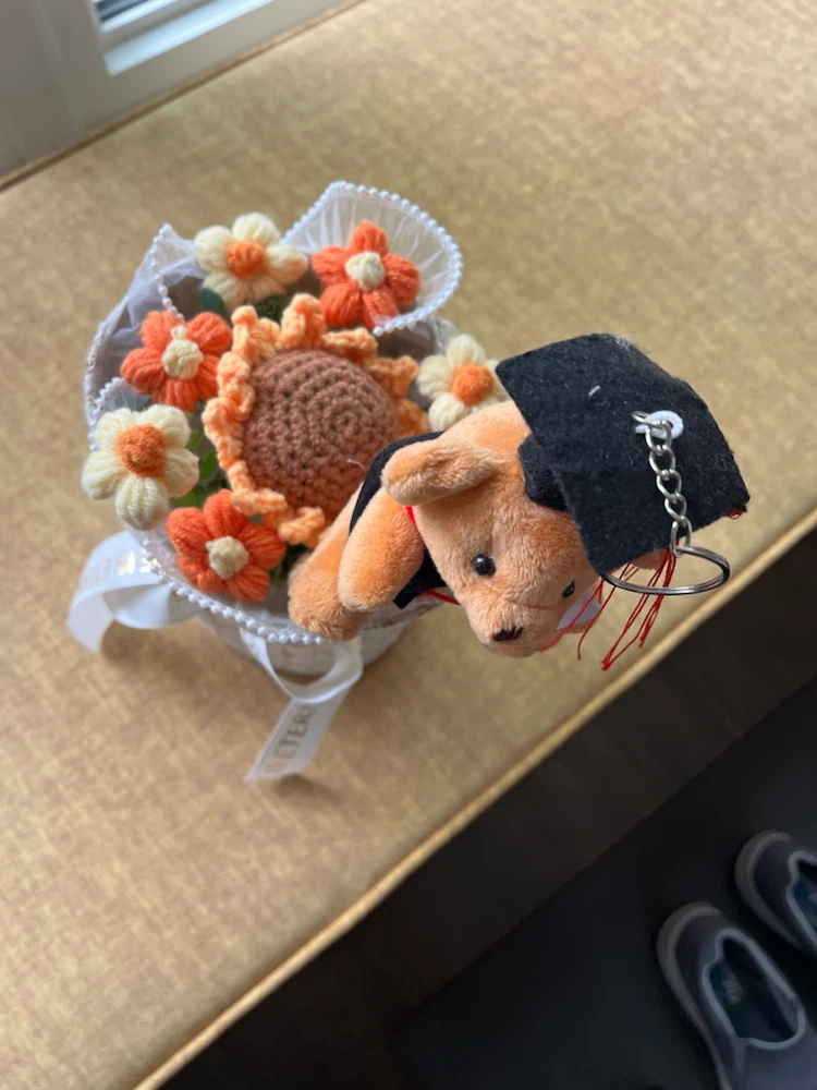 Crocheted Flower Bouquet with Graduation Teddy Bear Keychain - photo 2