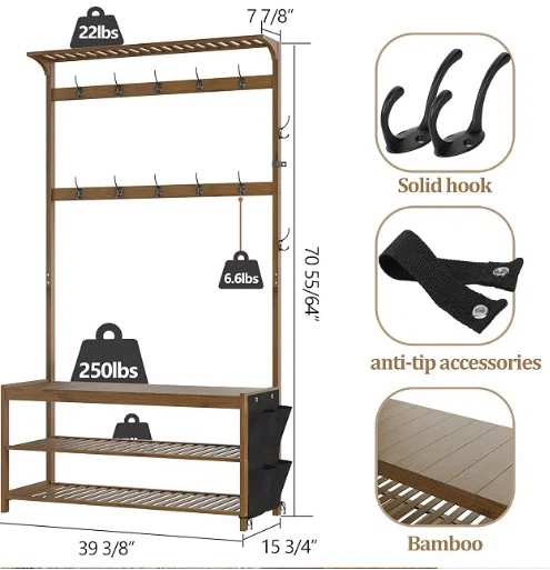 Hall Tree with Bench & Shoe Storage - photo 2