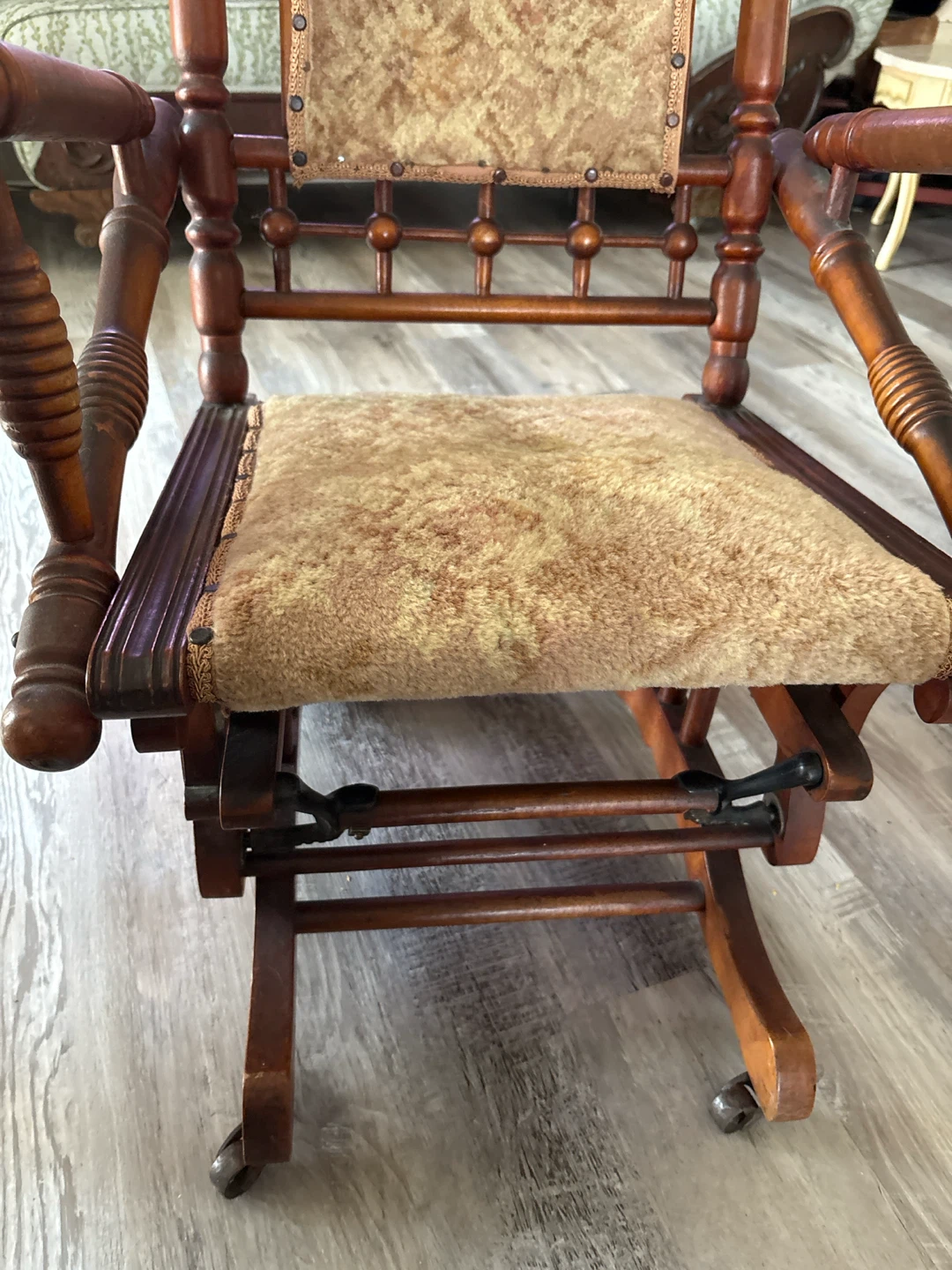 Vintage Wooden Rocking Chair with Upholstered Seat - photo 2