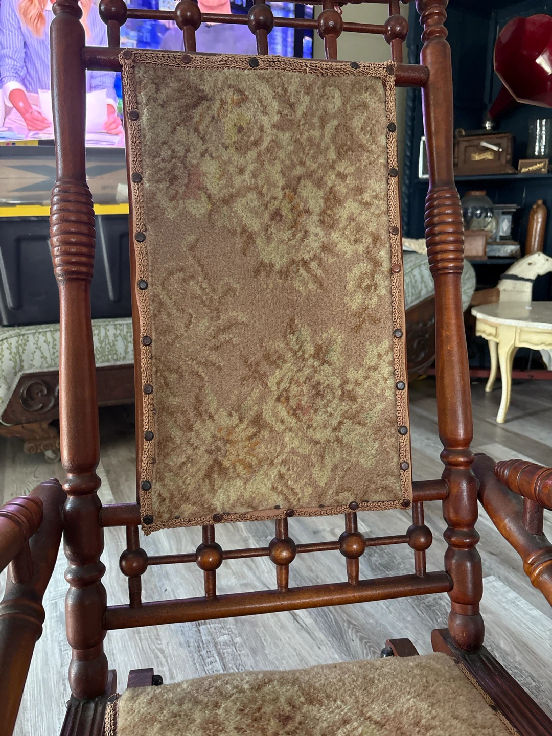 Vintage Wooden Rocking Chair with Upholstered Seat - photo 3