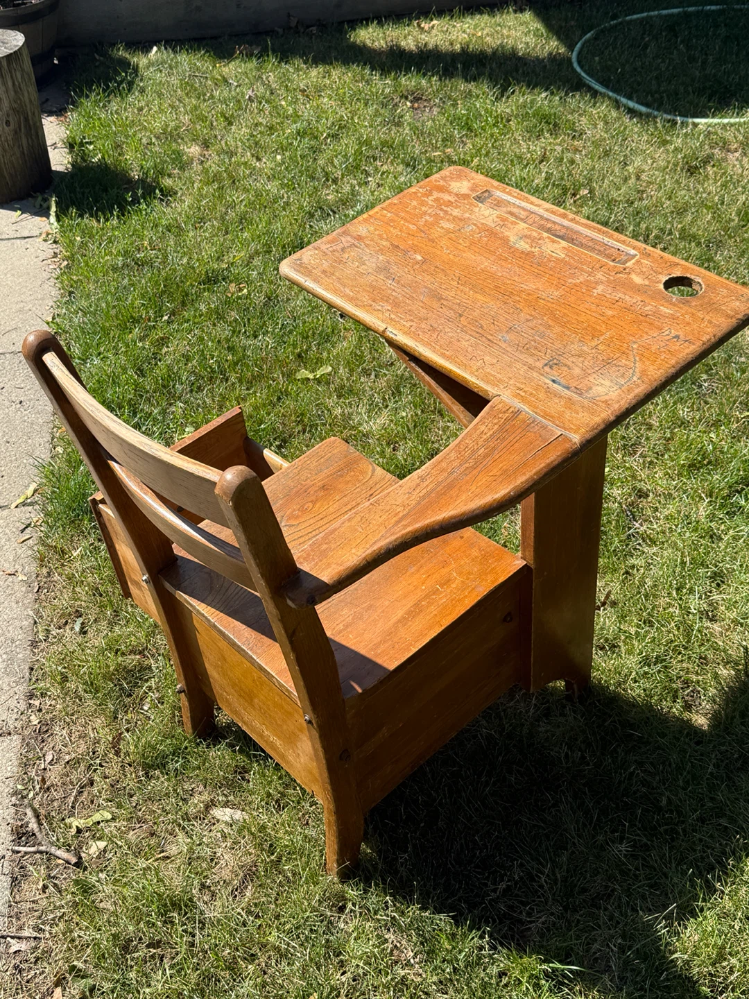 Antique Wooden High School Desk with Storage - photo 3