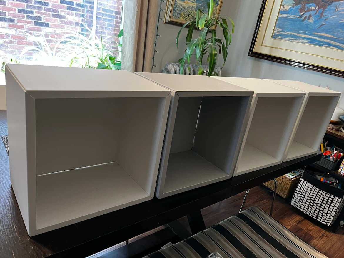 Set of 4 White and grey eket Cube Storage Shelves
