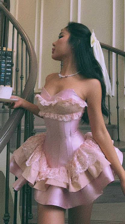 Wet Avocado Pink Ruffled Corset Dress - photo 2