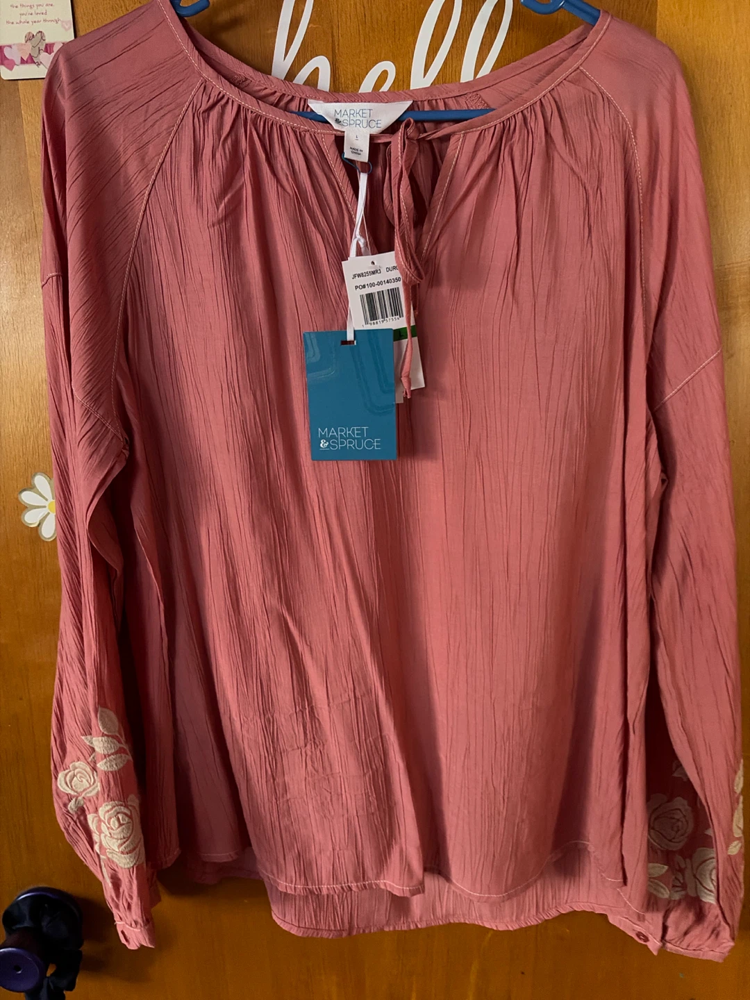 Market & Spruce Women's Pink Embroidered Tunic Top Size L