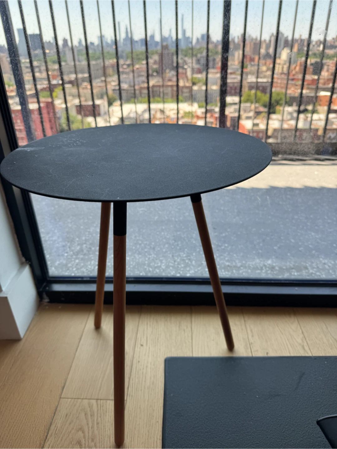 Black Round Side Table with Wooden Legs