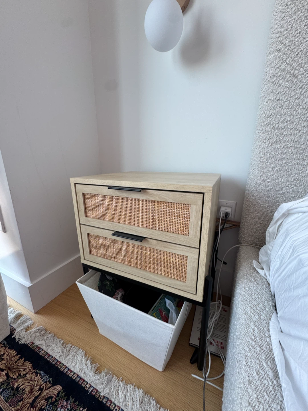 Set of 2 Wood Nightstands with Cane Drawer Fronts