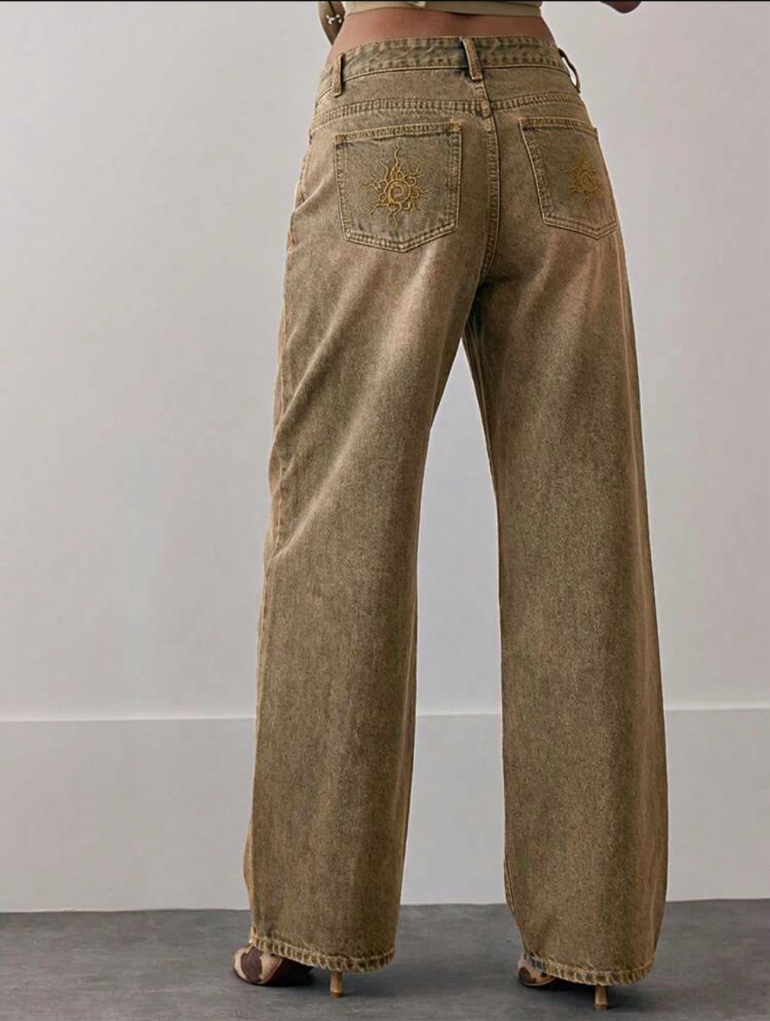 Brown Wide Leg Jeans with Sun Detail - photo 2