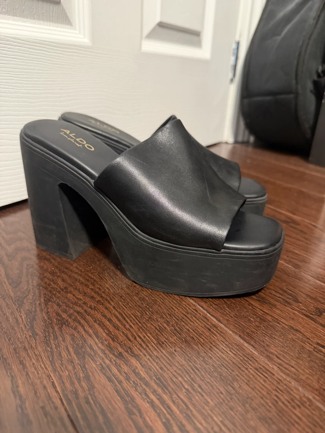 ALDO Black Platform Wedge Mules