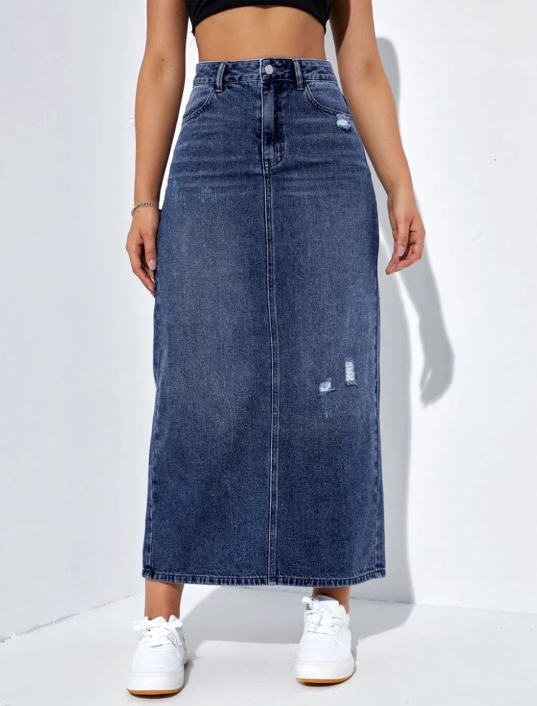 Blue Denim Maxi Skirt