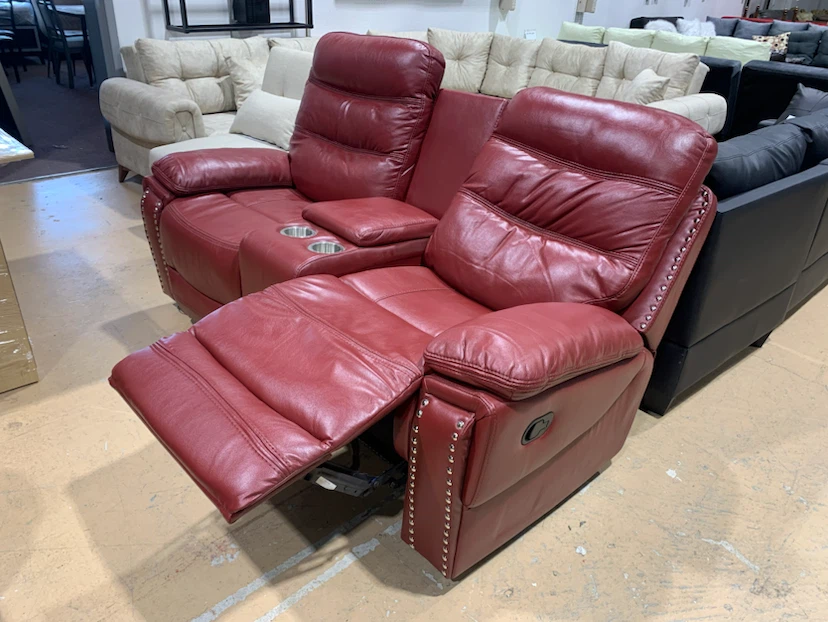 Red Leather Loveseat Recliner with Cup Holders 700
