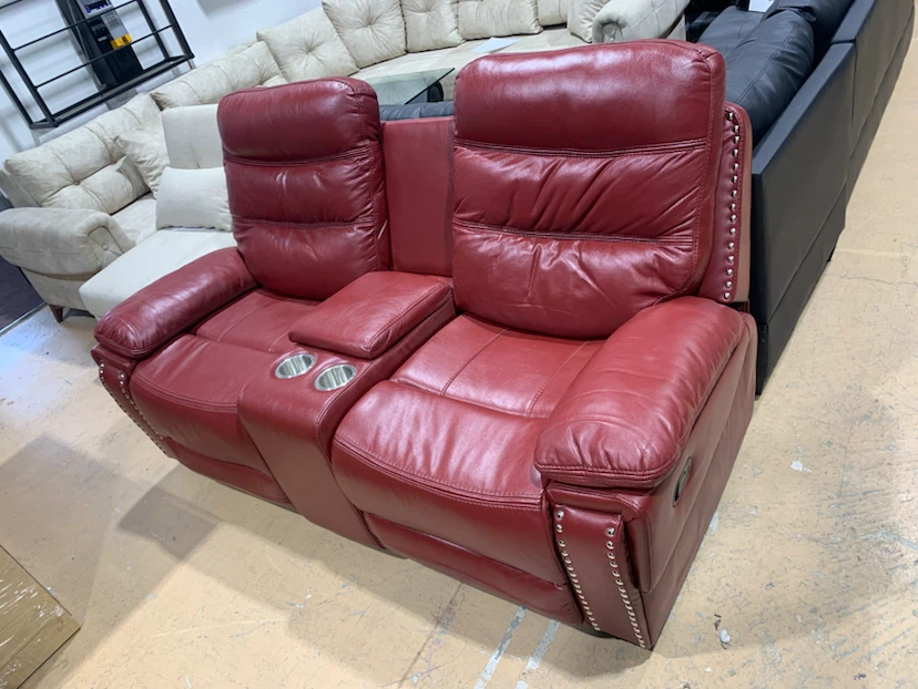 Red Leather Loveseat Recliner with Cup Holders 700 - photo 2