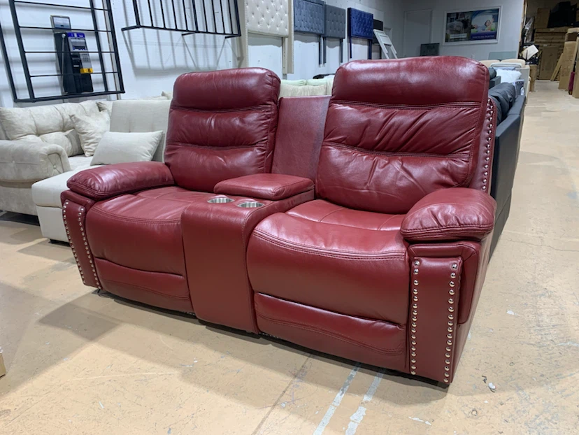 Red Leather Loveseat Recliner with Cup Holders 700 - photo 3