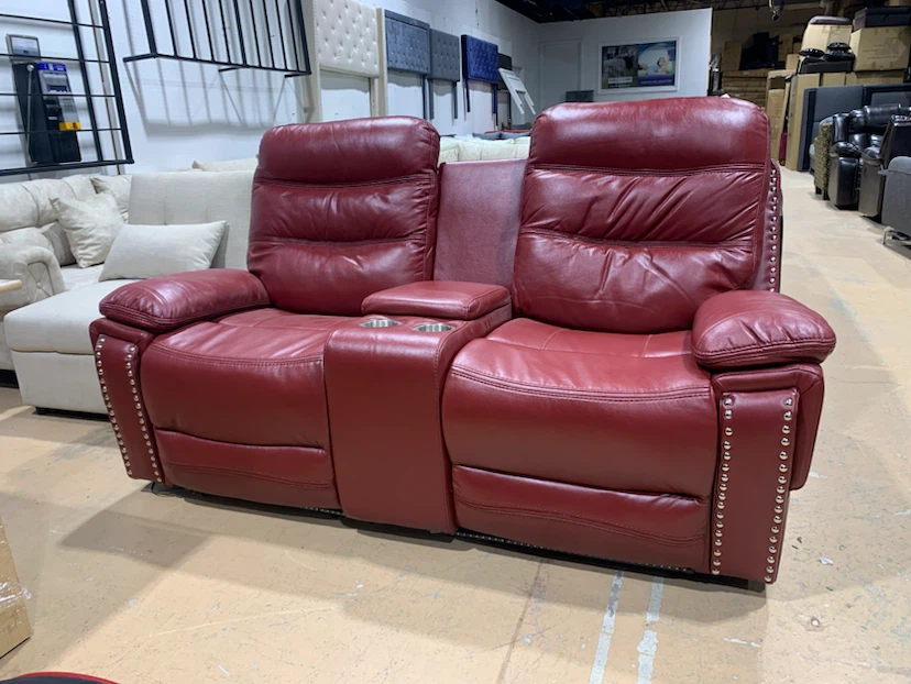 Red Leather Loveseat Recliner with Cup Holders 700 - photo 4