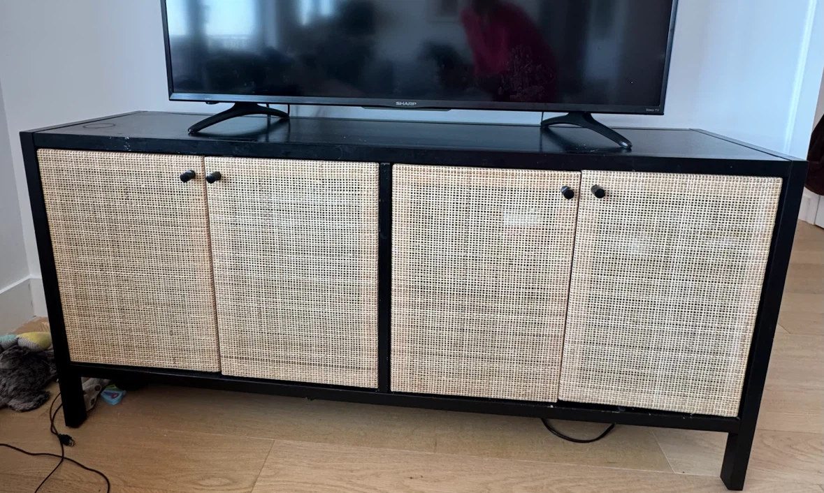 Black Media Console with Cane Doors