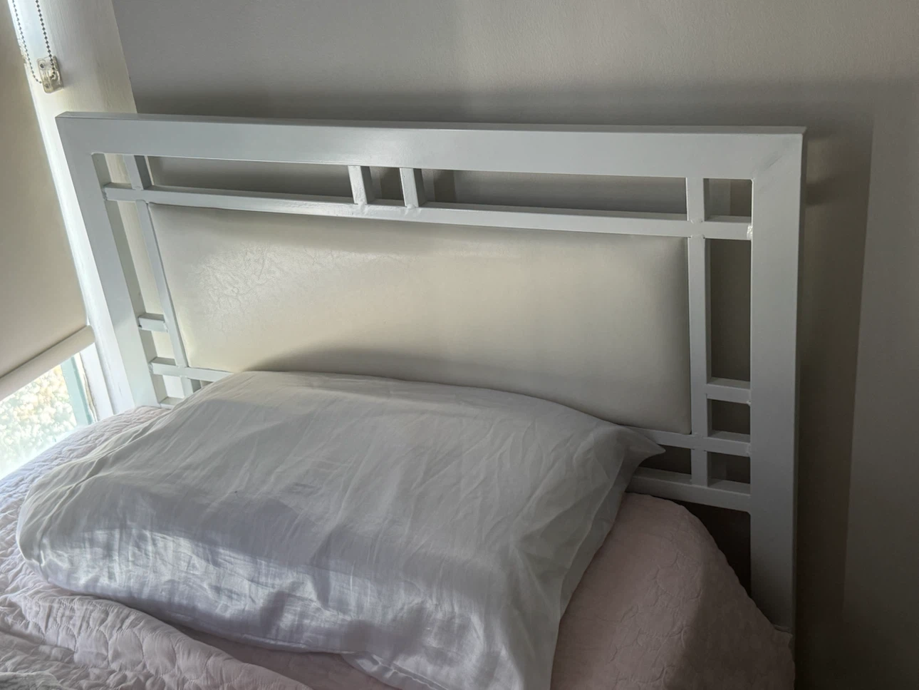 IKEA White Metal Bed with Headboard mattress and side table - photo 5