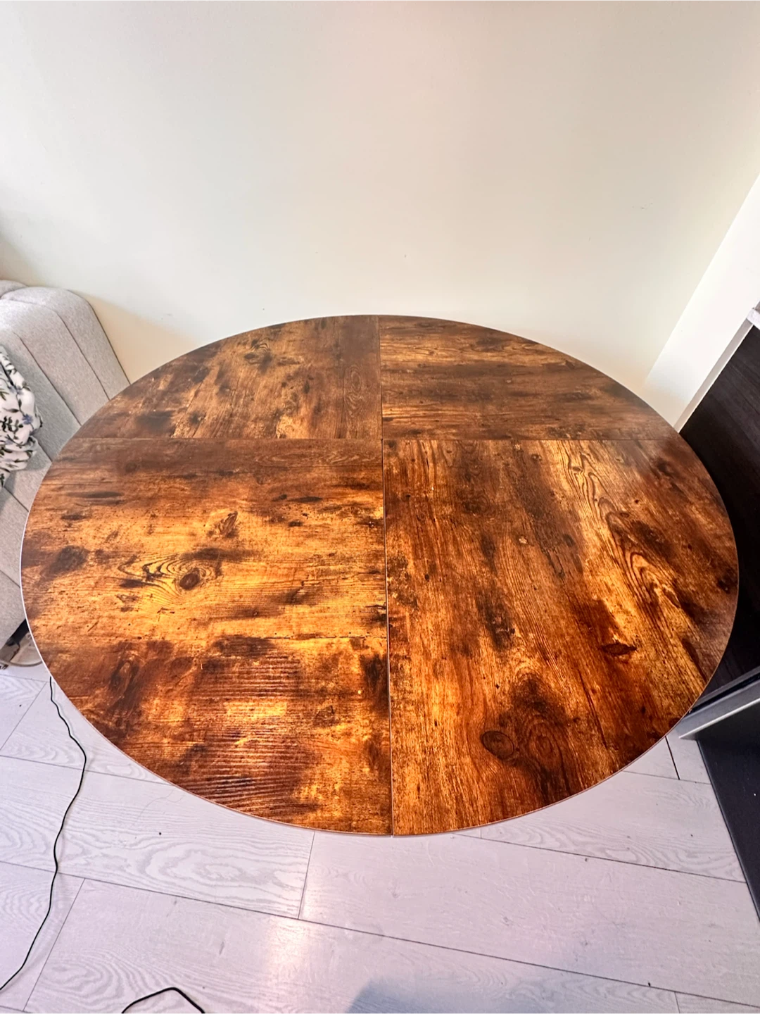 Round Dining Table with Wooden Style & Black Metal Base - photo 2