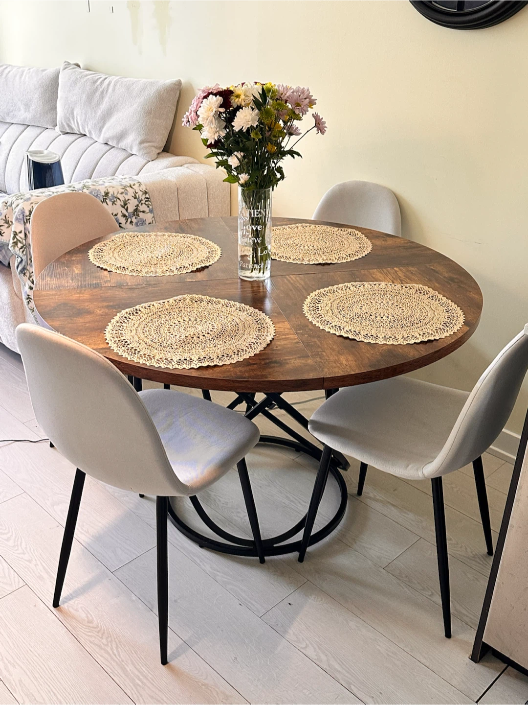 Round Dining Table with Wooden Style & Black Metal Base - photo 5