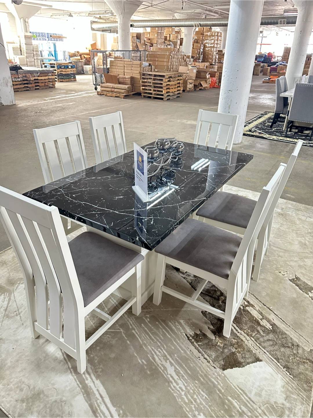 Dining Table and 6 Chairs Set - Black Marble Top - photo 2