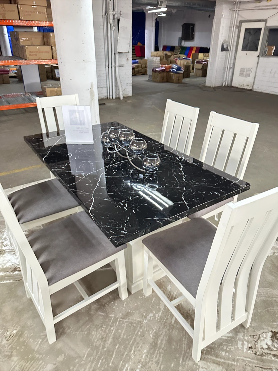 Dining Table and 6 Chairs Set - Black Marble Top - photo 3