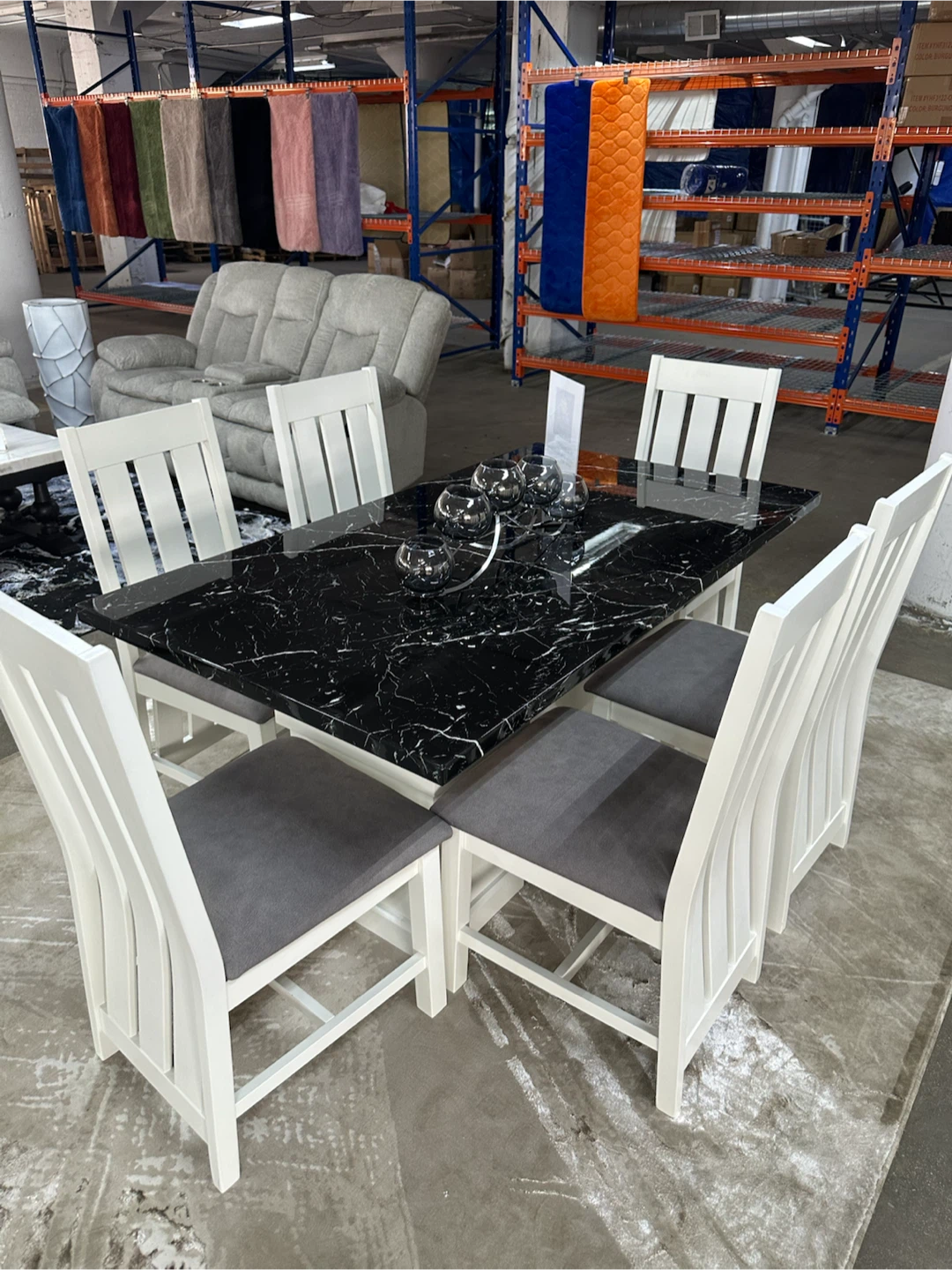 Dining Table and 6 Chairs Set - Black Marble Top - photo 4