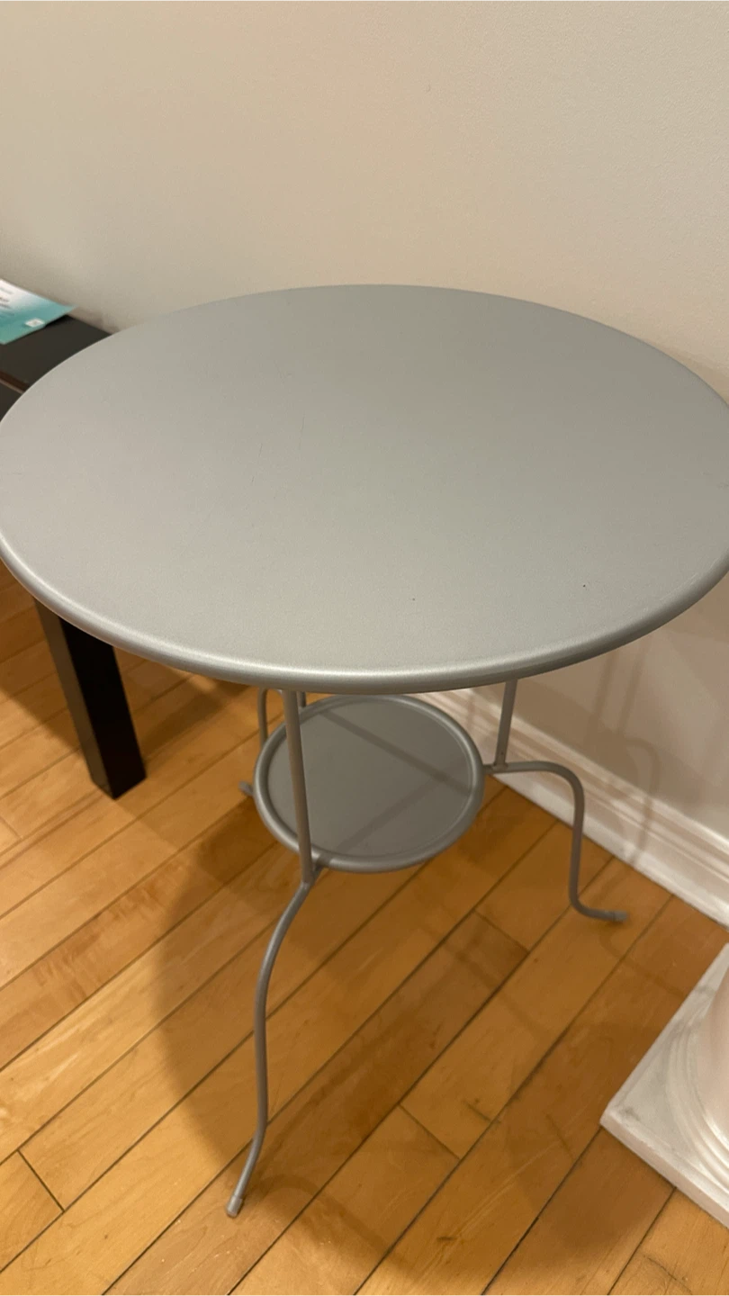 Small Grey Round Side Table with Shelf - photo 4