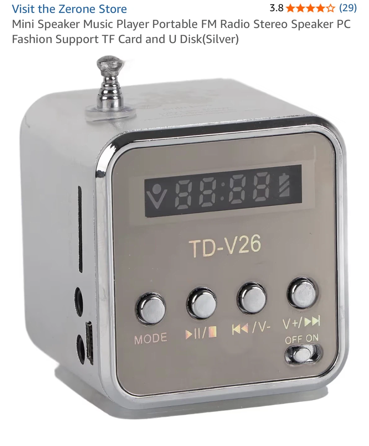 Silver Mini TD-V26 Portable FM Radio Music Player