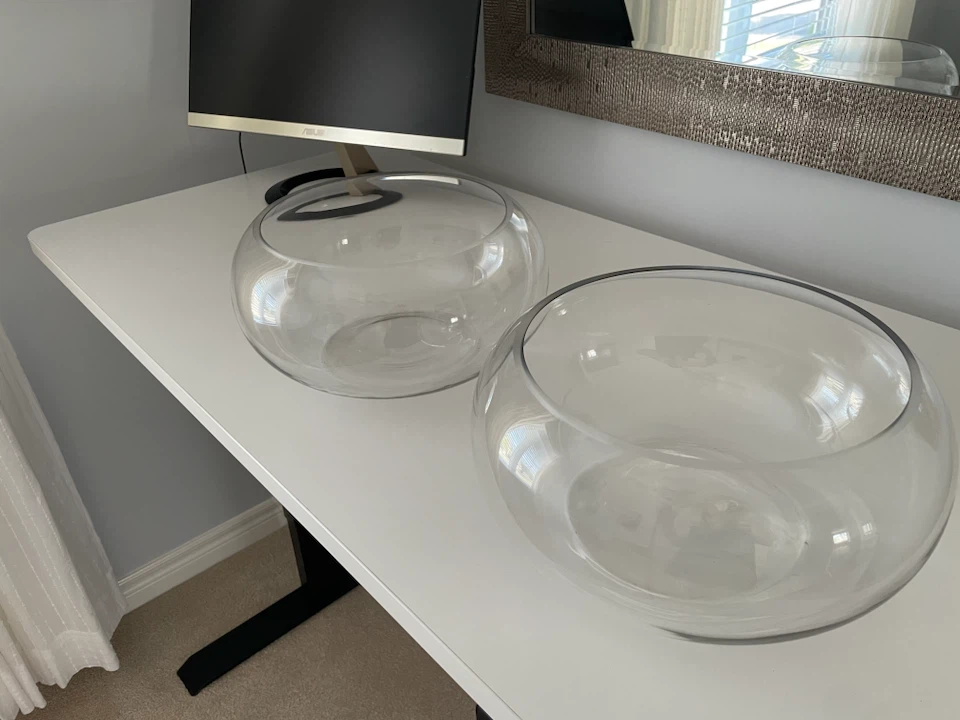 2 Large Clear Round Glass Bowls
