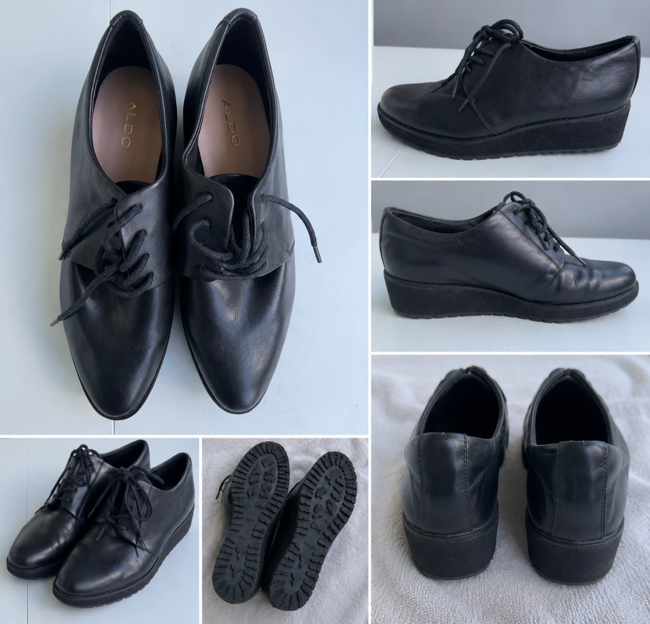 ALDO Black Leather Lace-Up Wedge Oxford Shoes