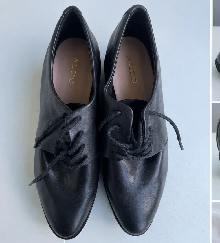 ALDO Black Leather Lace-Up Wedge Oxford Shoes - photo 3