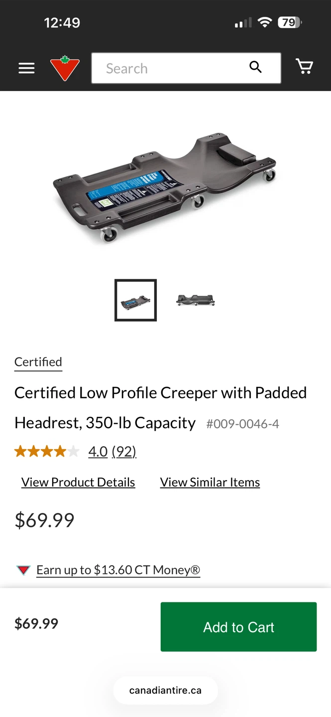 Certified Low Profile Creeper with Padded Headrest