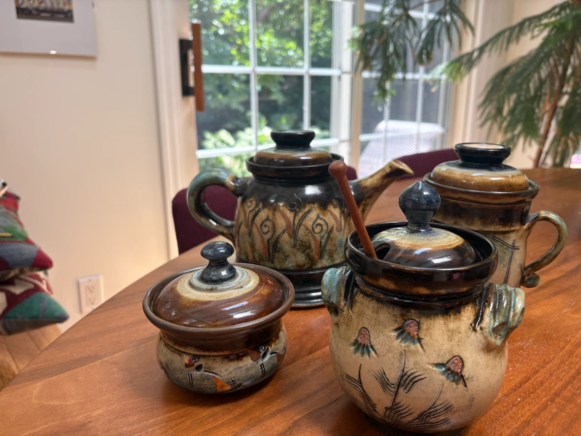 Hand-Painted Ceramic Teapot and Lidded Pot Set
